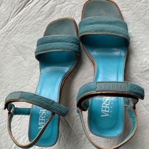 Versace Versus Pony Hair Turquoise Sandal EU37